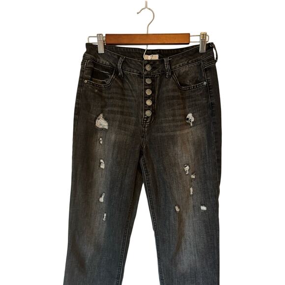 Ivy + Main Gray 90's Y2K Button Fly Distressed Ripped Stretch Denim Jeans Size 5 - Picture 2 of 8